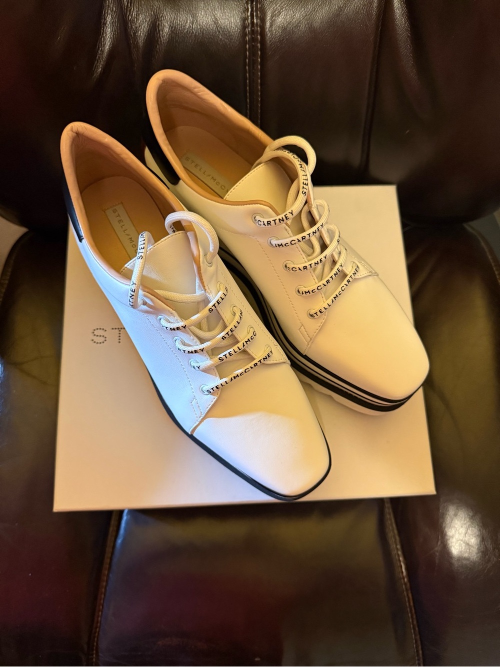 Stella McCartney White Platform Lace-Up Sneakers with Black & Navy Accents - Picture 3 of 7